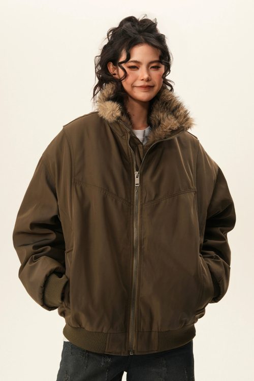 Stand Collar Inner Fur Jacket