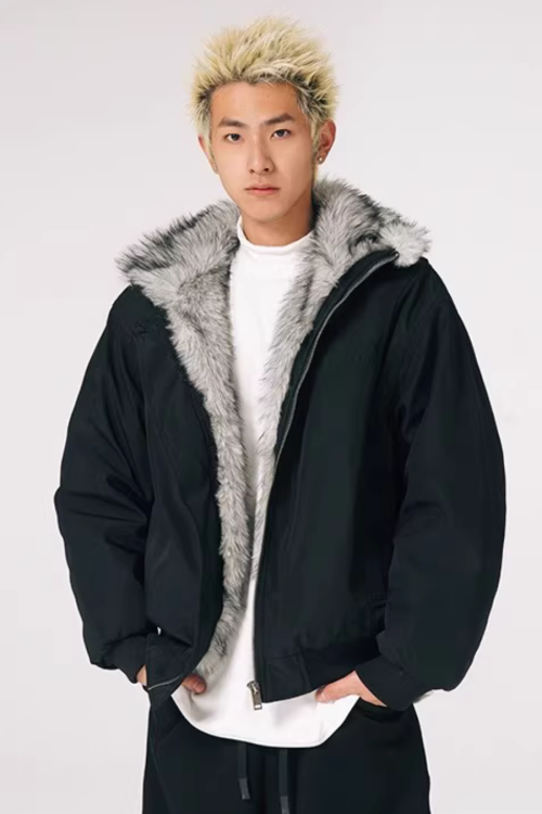 Stand Collar Inner Fur Jacket