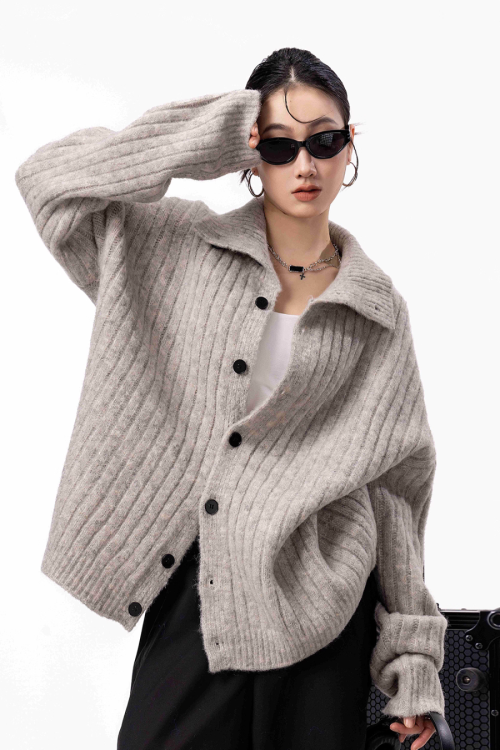 Stand Collar Knit Cardigan