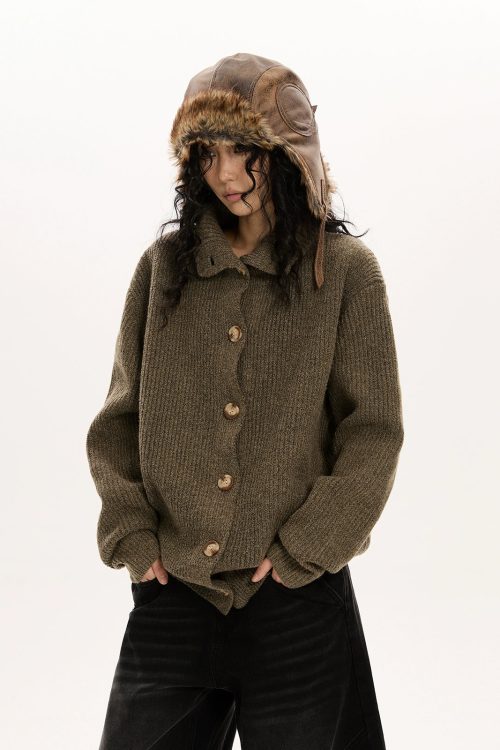 Stand Collar Knit Cardigan