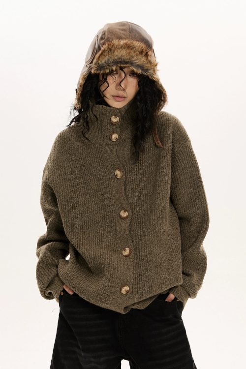 Stand Collar Knit Cardigan