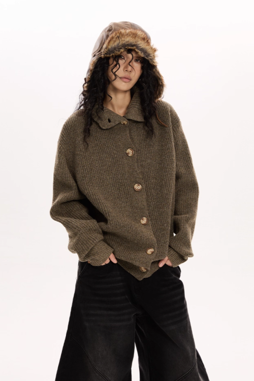 Stand Collar Knit Cardigan