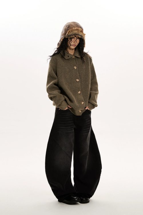 Stand Collar Knit Cardigan