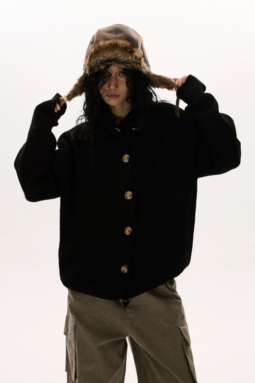 Stand Collar Knit Cardigan