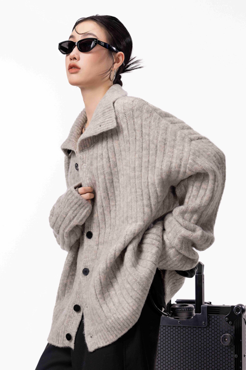 Stand Collar Knit Cardigan