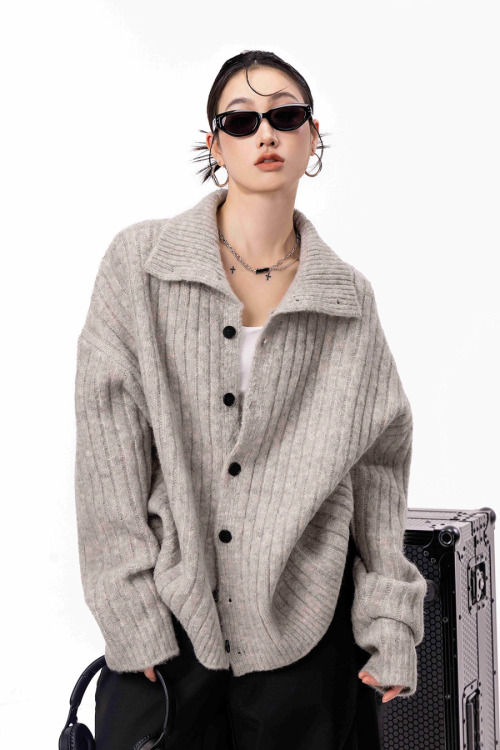 Stand Collar Knit Cardigan