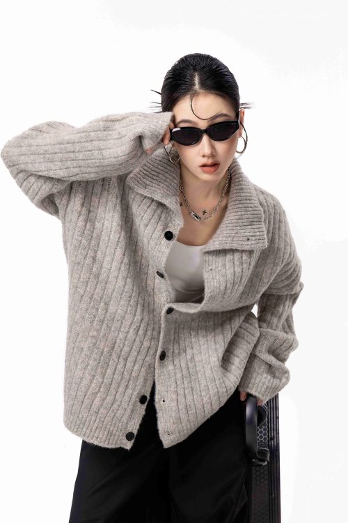 Stand Collar Knit Cardigan