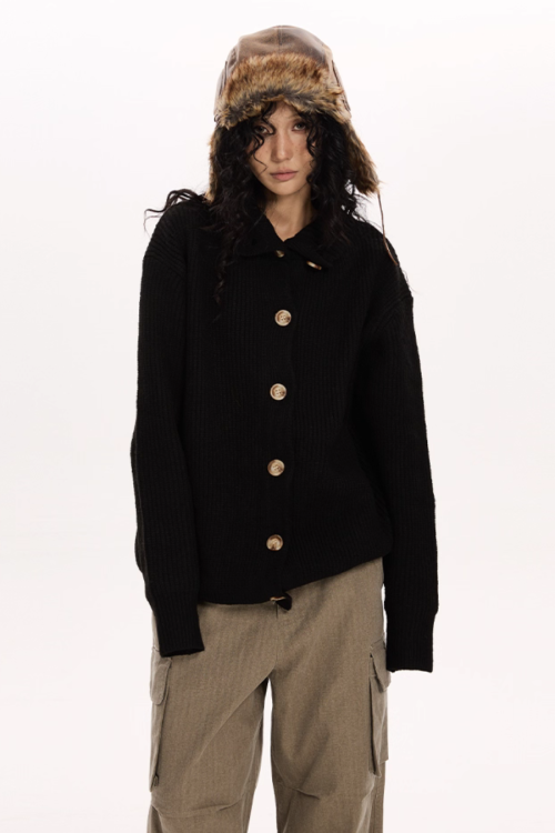 Stand Collar Knit Cardigan