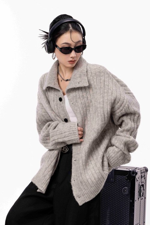 Stand Collar Knit Cardigan