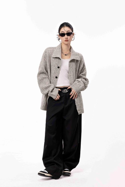 Stand Collar Knit Cardigan