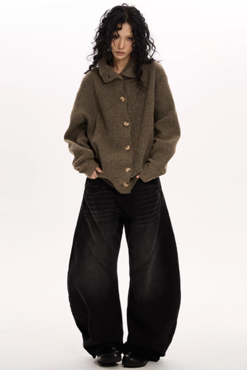 Stand Collar Knit Cardigan