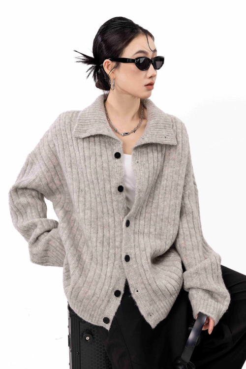 Stand Collar Knit Cardigan