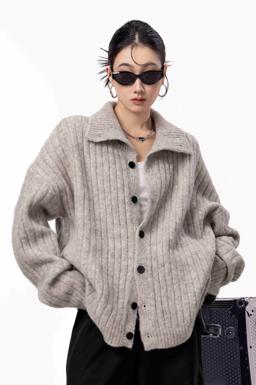 Stand Collar Knit Cardigan