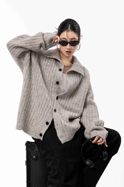 Stand Collar Knit Cardigan
