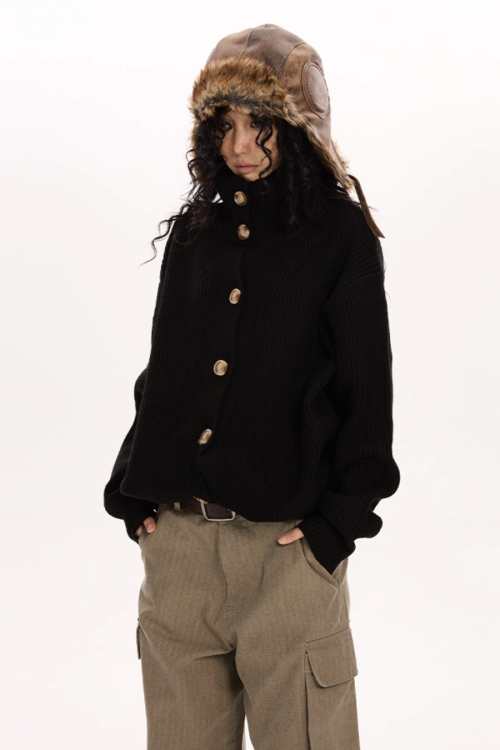 Stand Collar Knit Cardigan