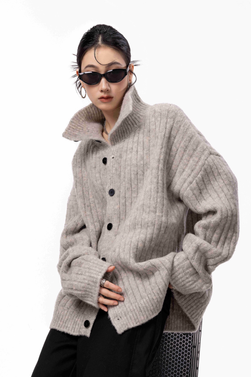 Stand Collar Knit Cardigan