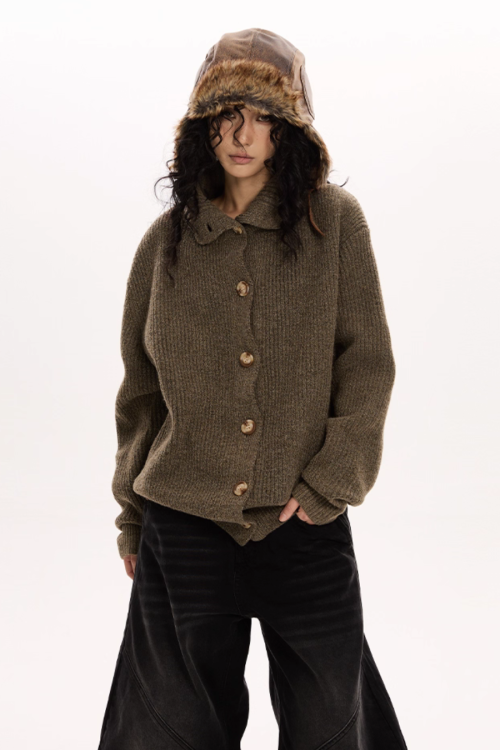 Stand Collar Knit Cardigan