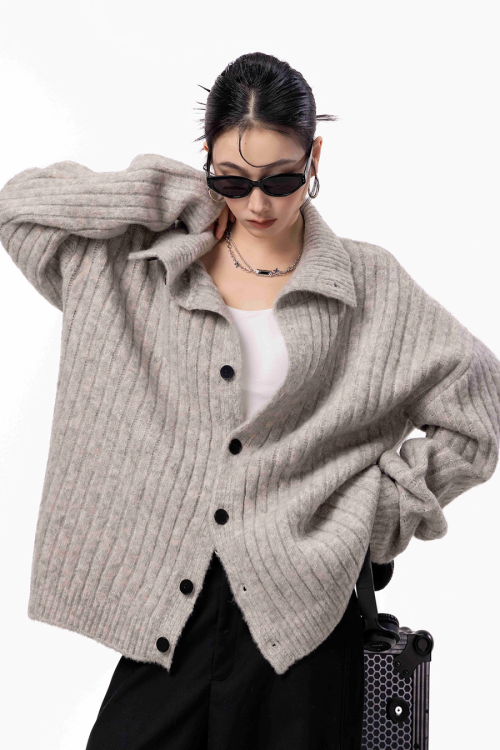 Stand Collar Knit Cardigan