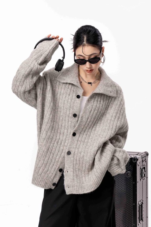 Stand Collar Knit Cardigan