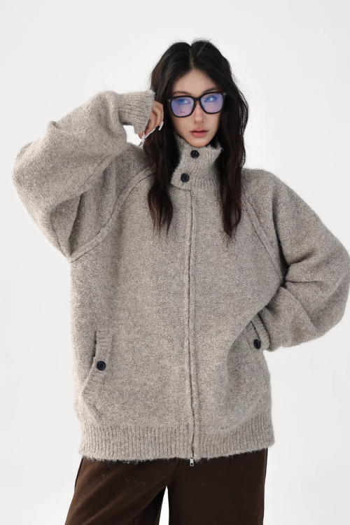 Stand Collar Knit Jacket