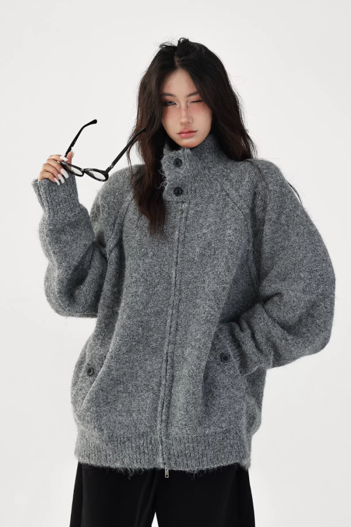 Stand Collar Knit Jacket