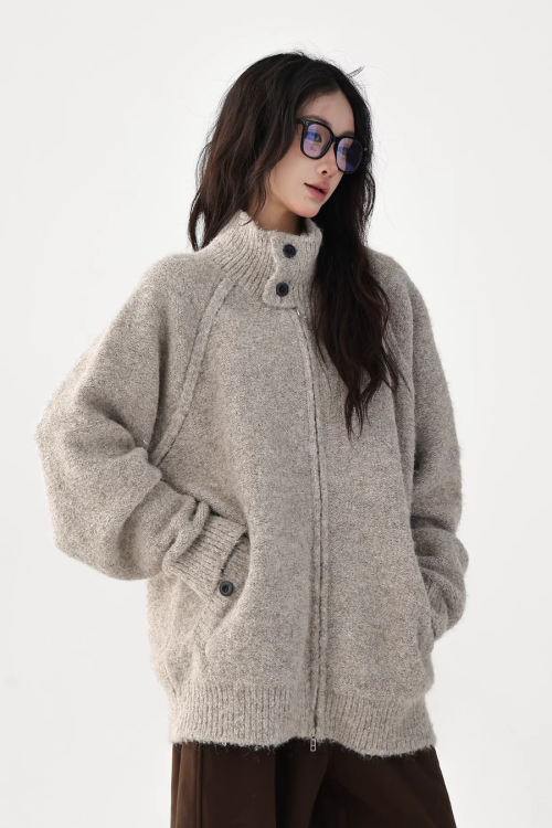 Stand Collar Knit Jacket