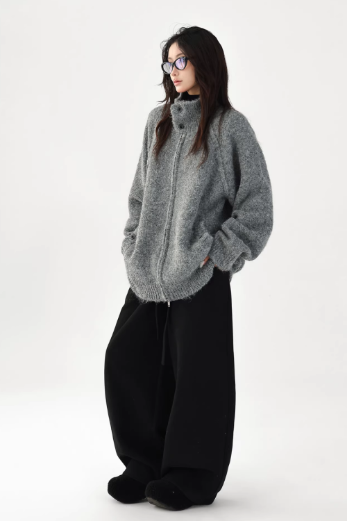 Stand Collar Knit Jacket