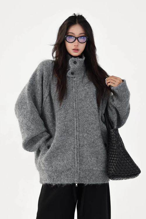 Stand Collar Knit Jacket