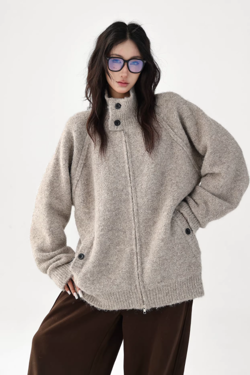 Stand Collar Knit Jacket