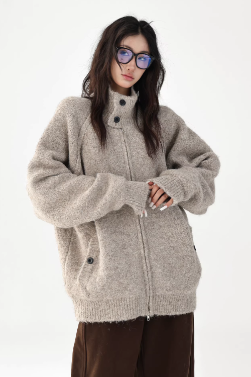 Stand Collar Knit Jacket