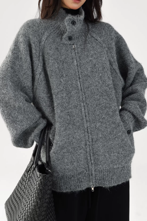 Stand Collar Knit Jacket