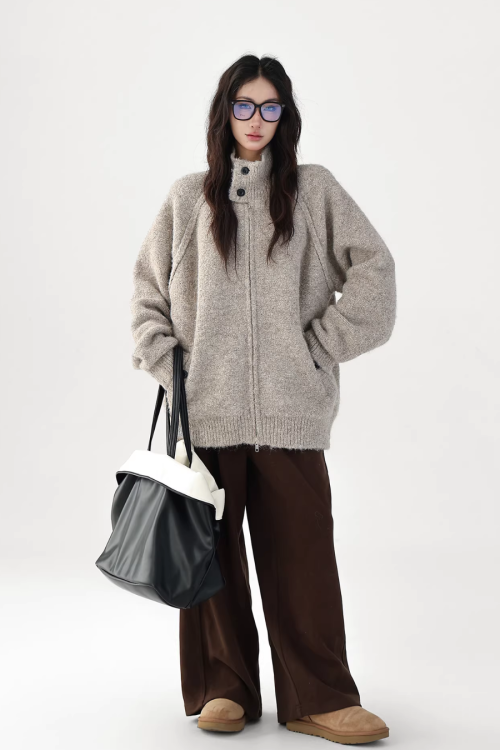 Stand Collar Knit Jacket