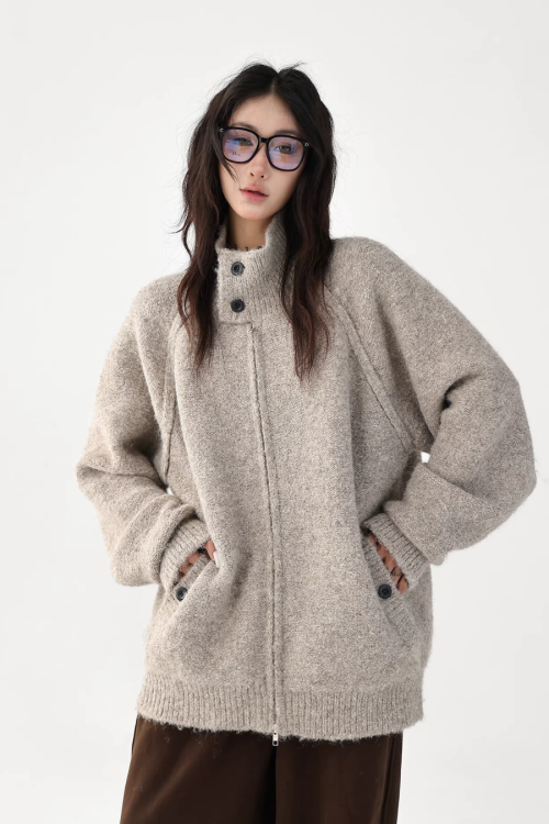 Stand Collar Knit Jacket