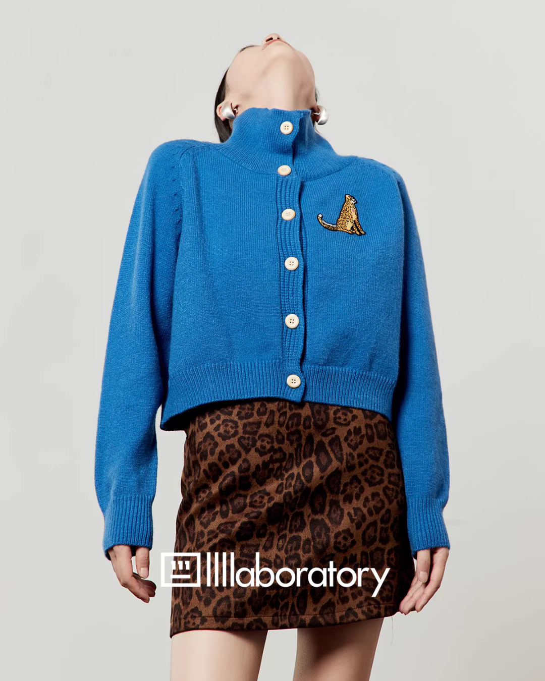 Stand Collar Knit Top / Leopard Print Mini Skirt Stand Collar Knit Top / Leopard Print Mini Skirt