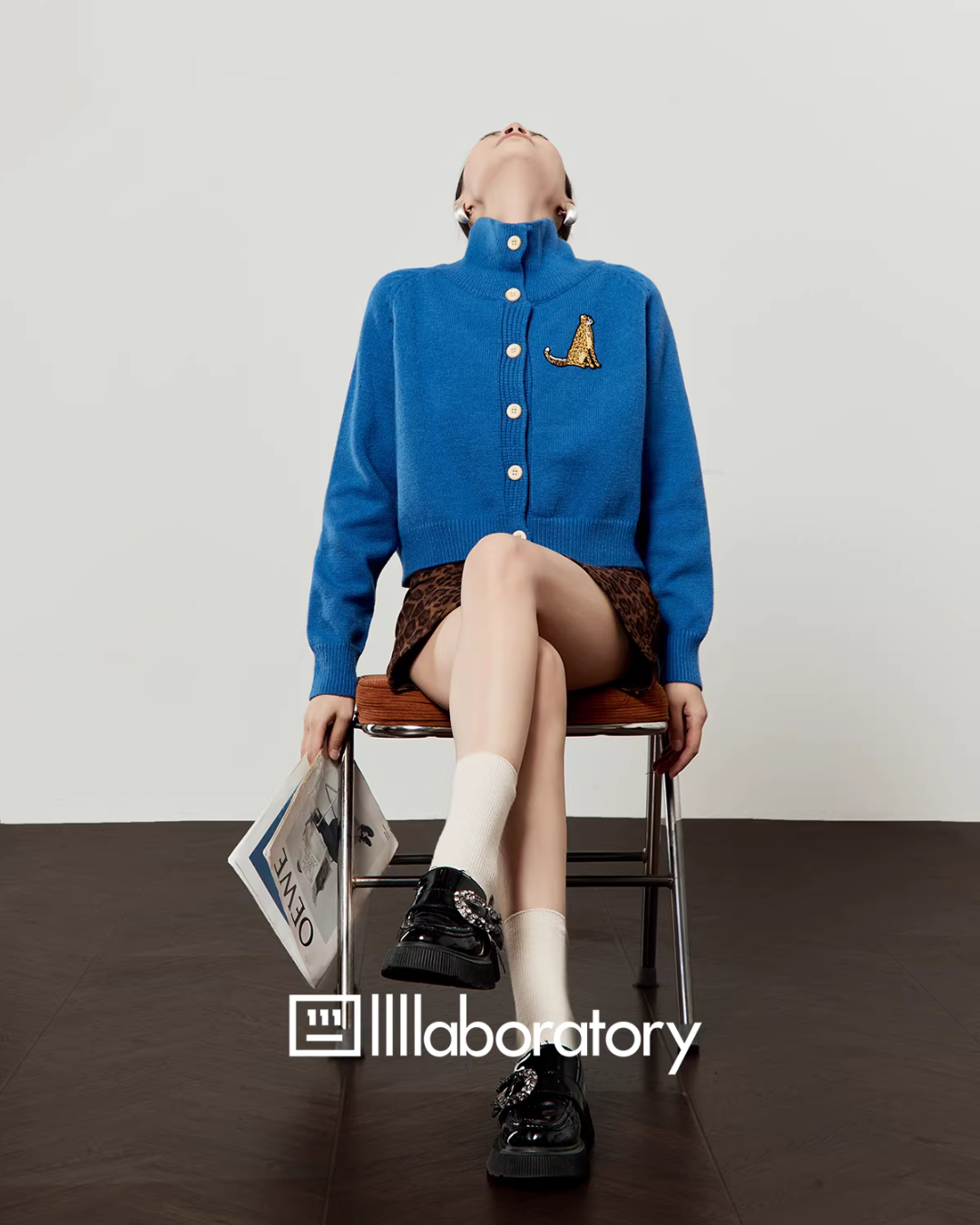 Stand Collar Knit Top / Leopard Print Mini Skirt Stand Collar Knit Top / Leopard Print Mini Skirt