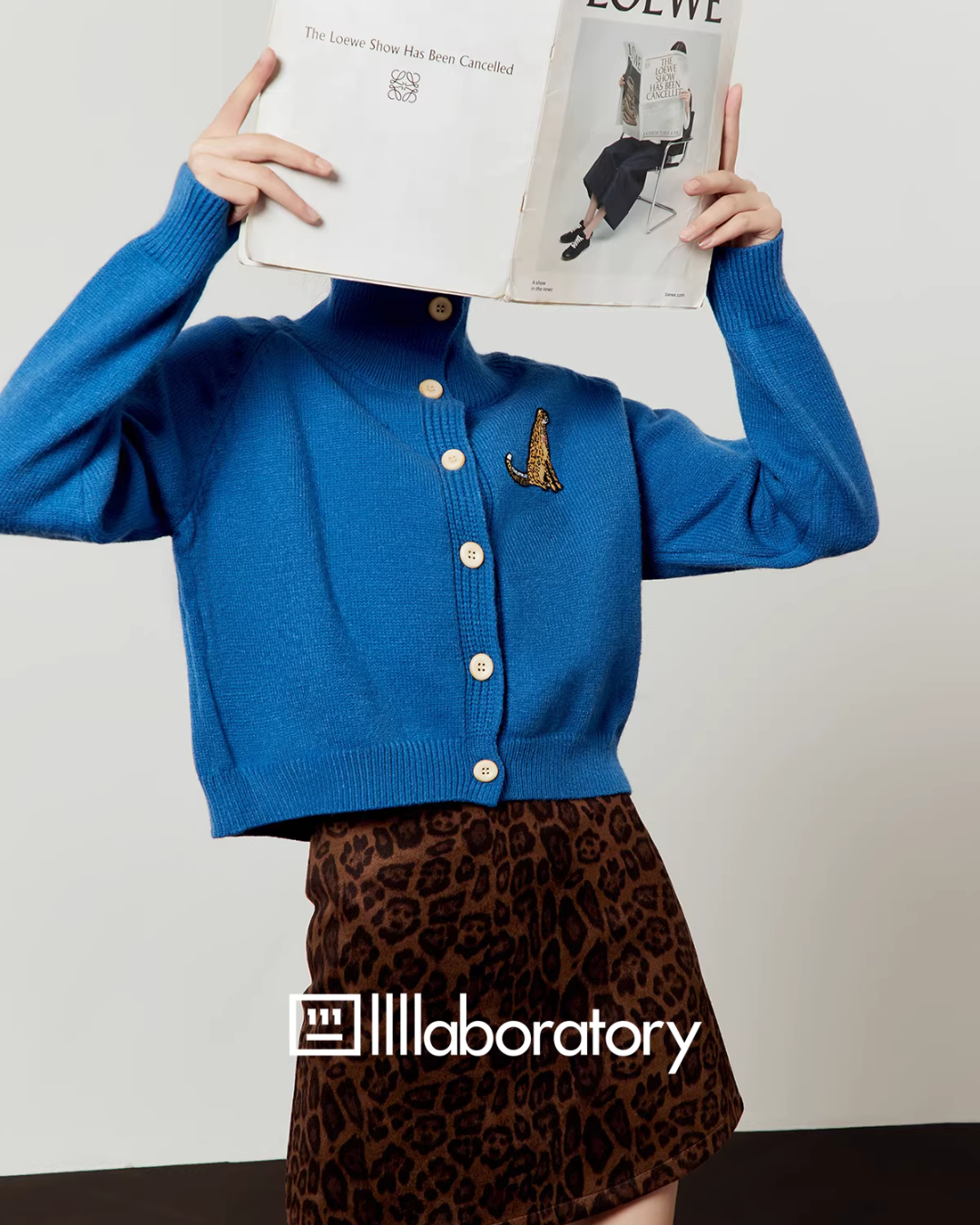 Stand Collar Knit Top / Leopard Print Mini Skirt Stand Collar Knit Top / Leopard Print Mini Skirt