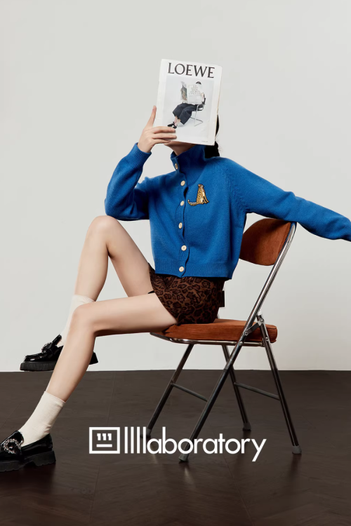 Stand Collar Knit Top / Leopard Print Mini Skirt