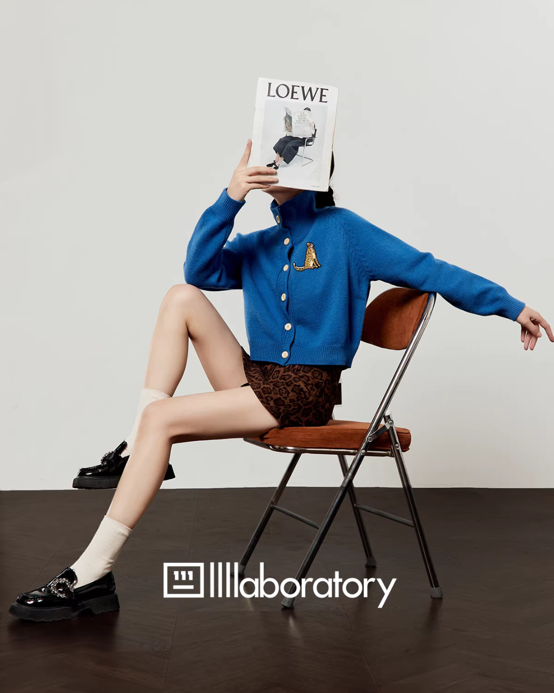 Stand Collar Knit Top / Leopard Print Mini Skirt Stand Collar Knit Top / Leopard Print Mini Skirt