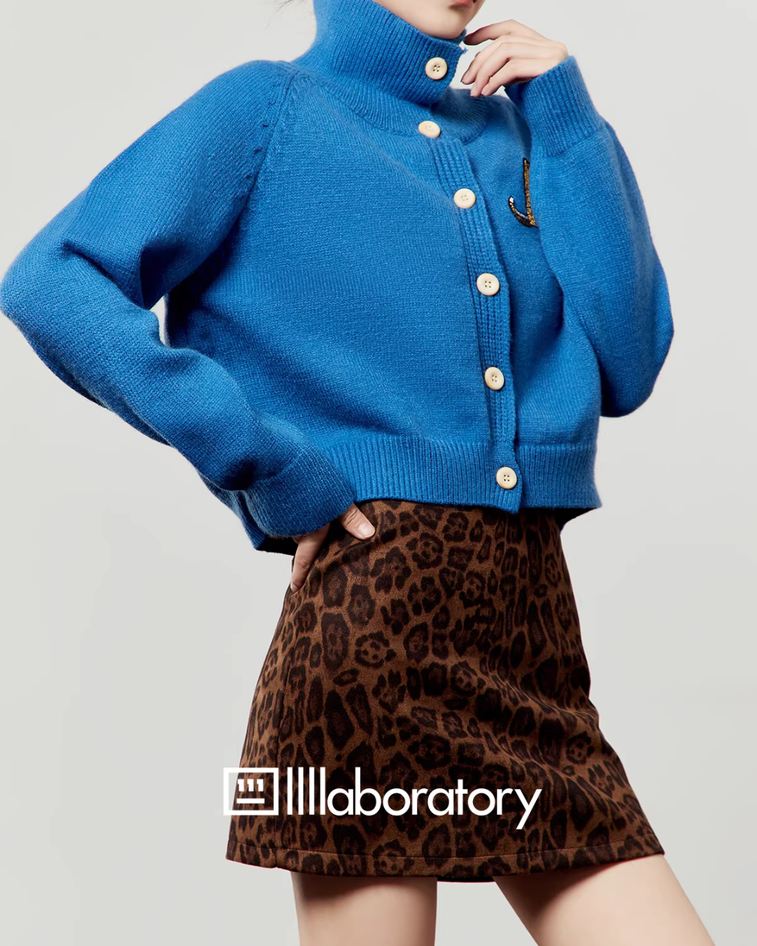 Stand Collar Knit Top / Leopard Print Mini Skirt Stand Collar Knit Top / Leopard Print Mini Skirt