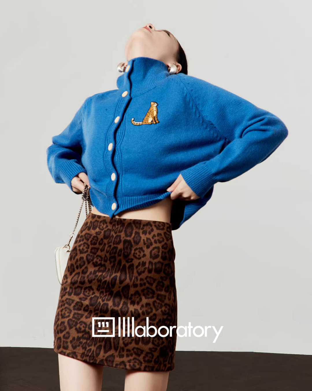 Stand Collar Knit Top / Leopard Print Mini Skirt Stand Collar Knit Top / Leopard Print Mini Skirt