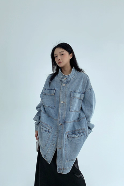 Stand Collar Loose Denim Jacket