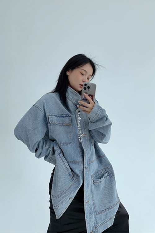 Stand Collar Loose Denim Jacket