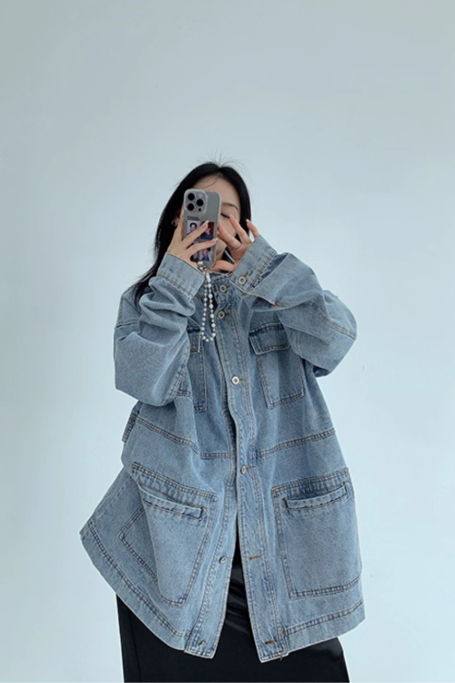 Stand Collar Loose Denim Jacket