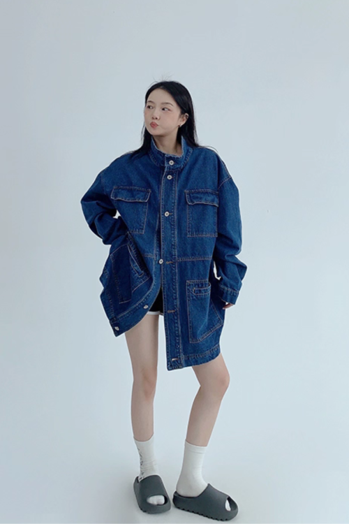 Stand Collar Loose Denim Jacket