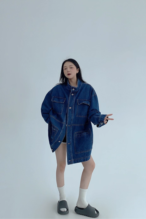 Stand Collar Loose Denim Jacket