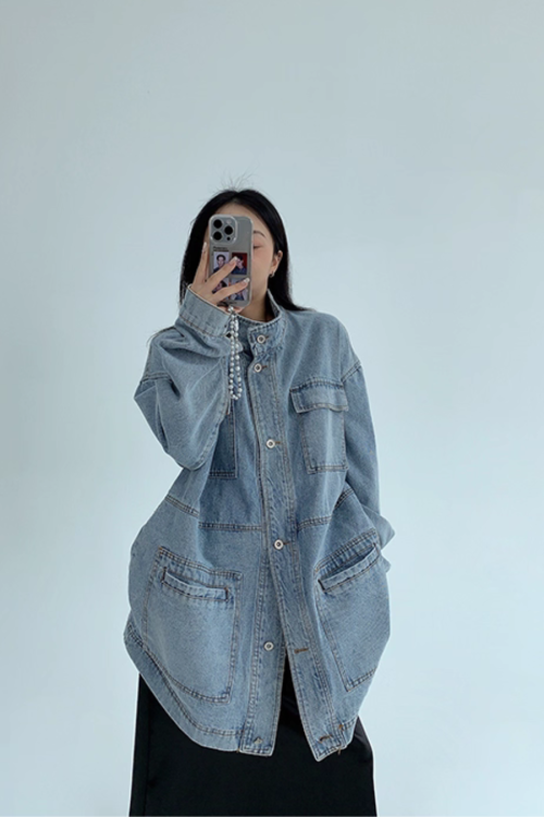 Stand Collar Loose Denim Jacket