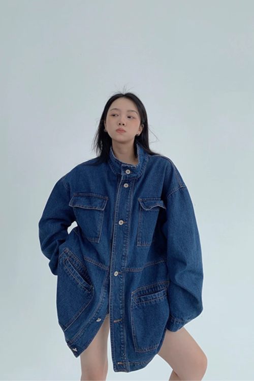 Stand Collar Loose Denim Jacket