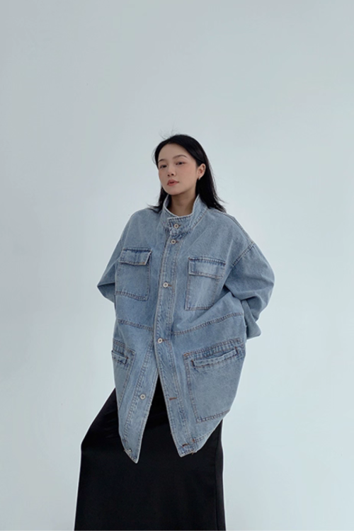 Stand Collar Loose Denim Jacket