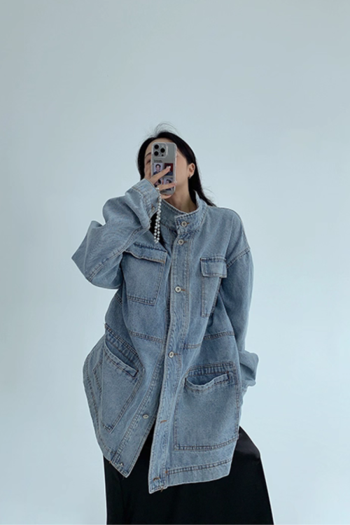 Stand Collar Loose Denim Jacket