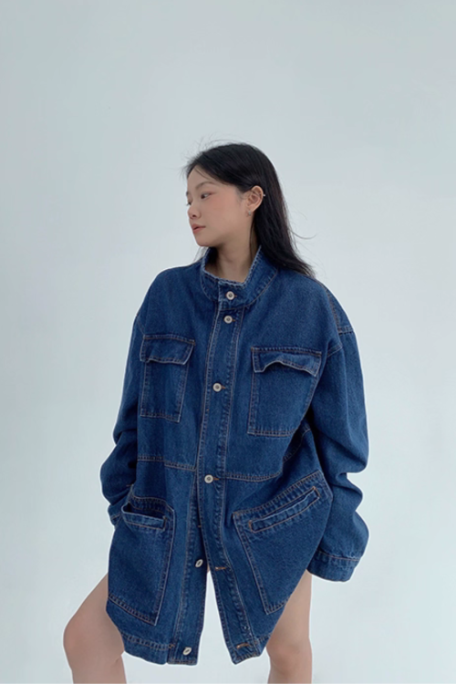 Stand Collar Loose Denim Jacket